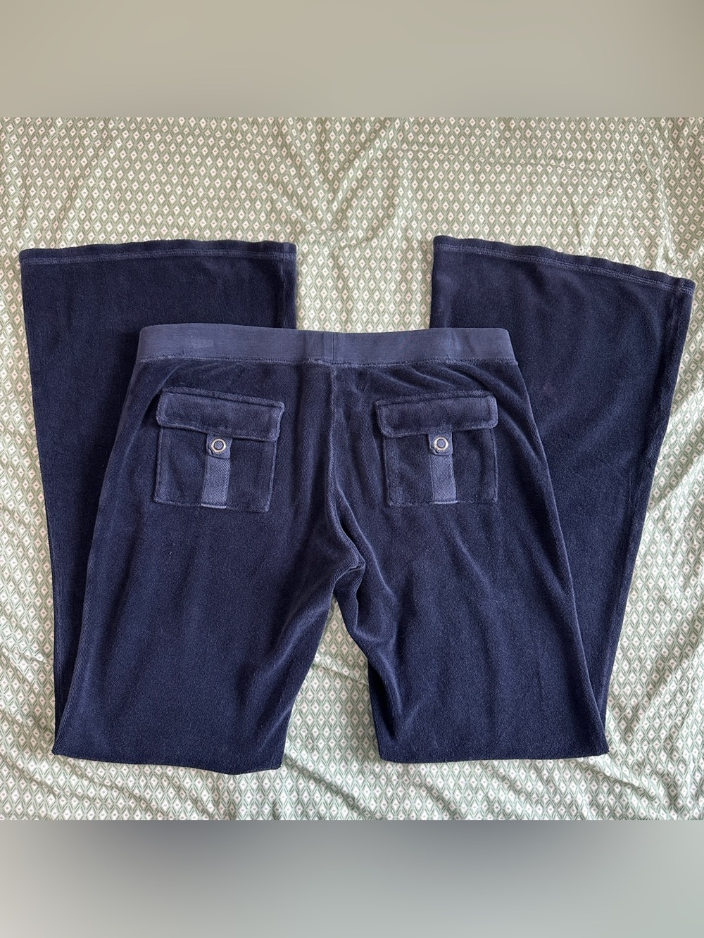 Y2k Juicy Couture Dark Blue Velour Pant Wide Leg Low Rise M/L